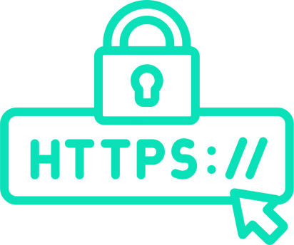 A turquoise HTTPS protocol icon featuring a prominent lock symbol, indicative of secure internet communication