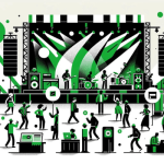 a flat art design of a concert area where fans enjoy the music of their favourite band