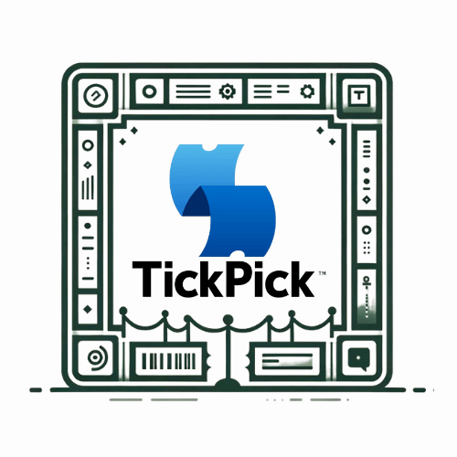 Tickpick logo in a frame that looks like an event stage