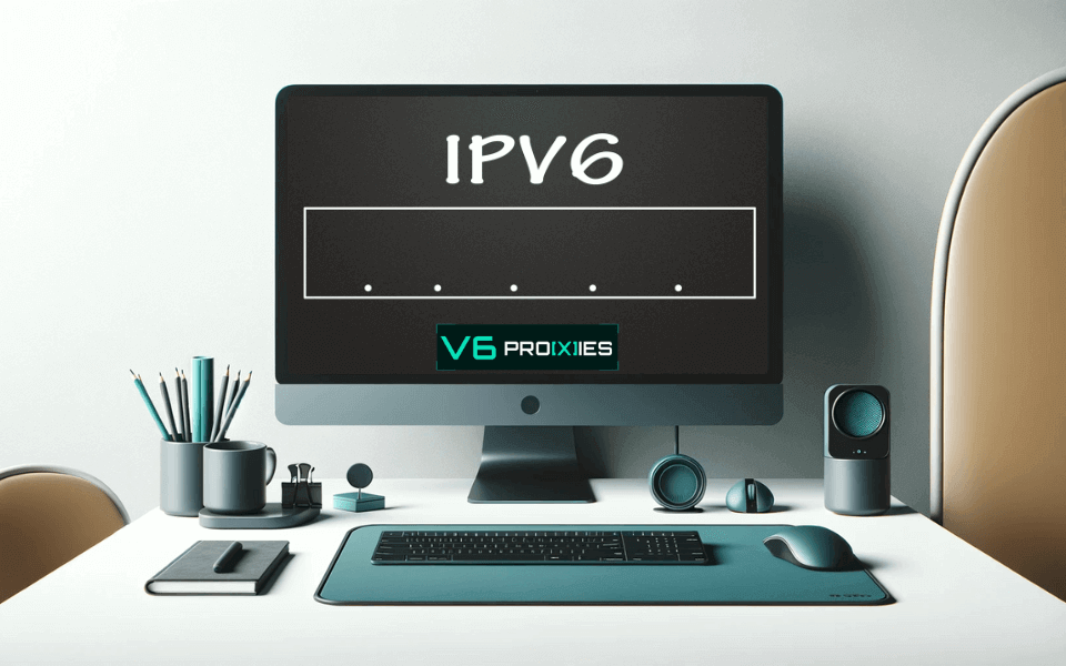 Digital illustration of IPV6 proxies concept with various connected devices.