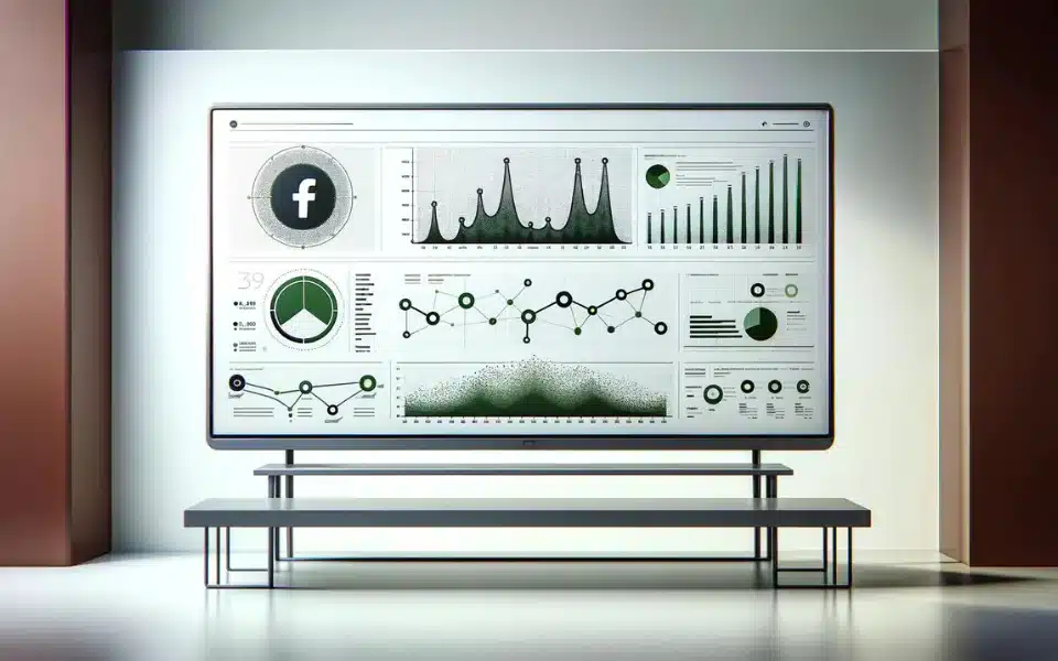 A large screen displaying graphs and charts in a room