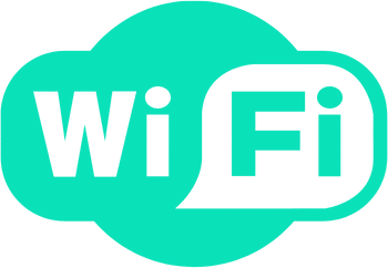 A blue and gray Wi-Fi icon on a gray background