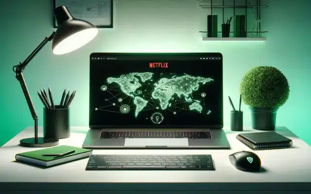 World map with flag icons linked to a central Netflix logo