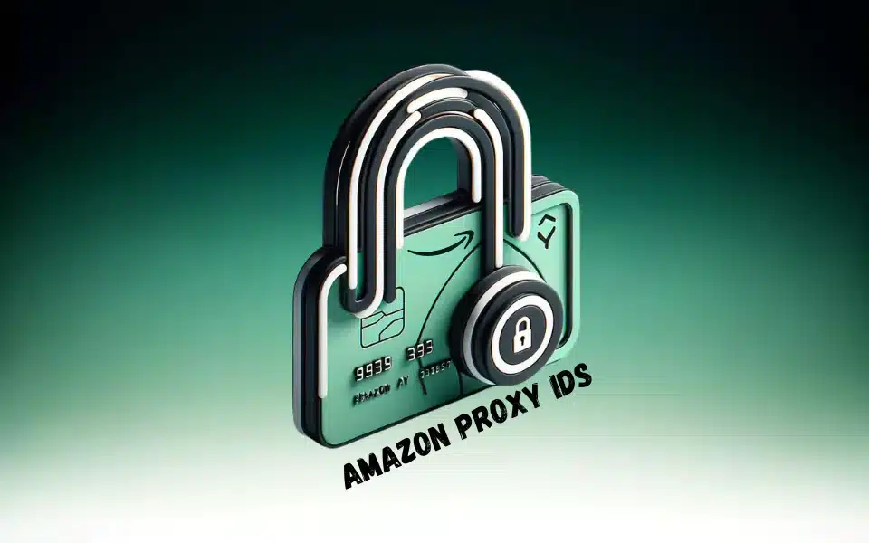 a minimalistic depiction of a secure padlock icon in green and black, partially overlaying an abstract representation of a credit card with Amazon Pay design elements