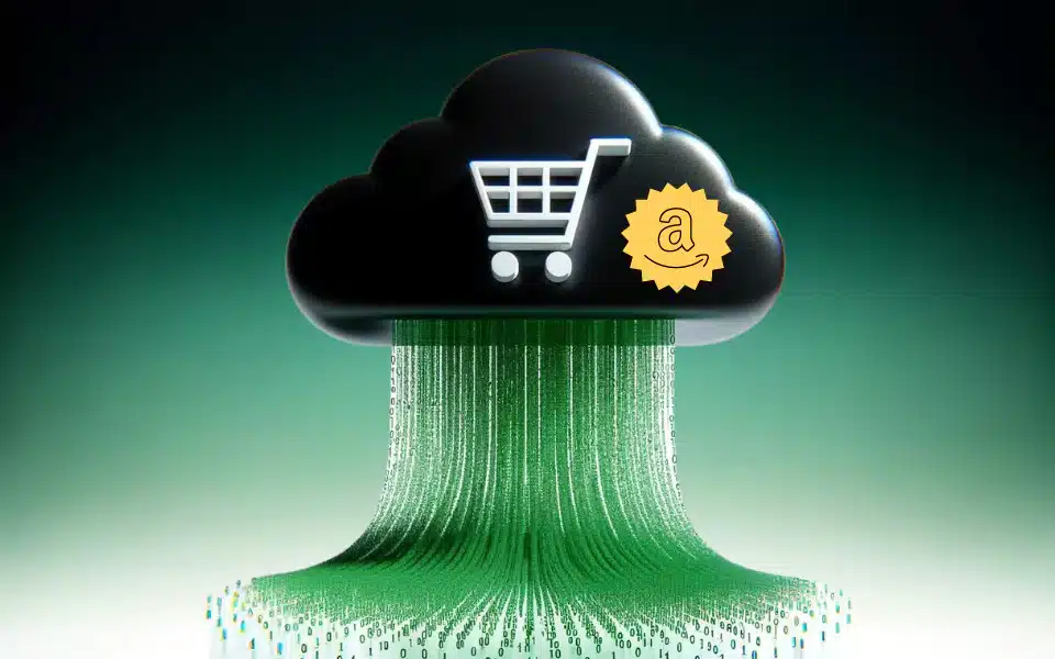 A black cloud with a shopping cart emerging from its bottom