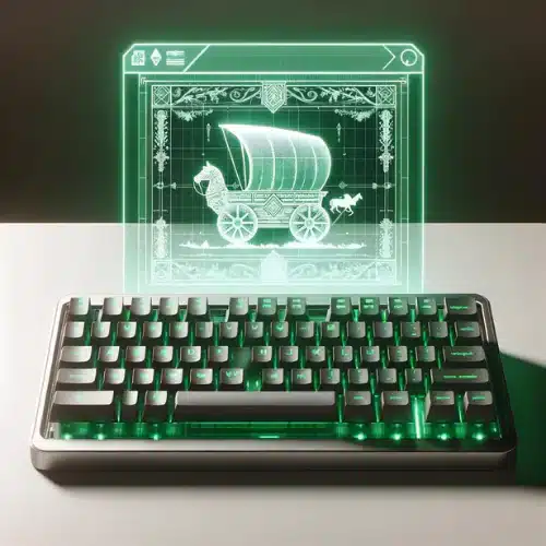 a keyboard and a screen showing silkroad icons