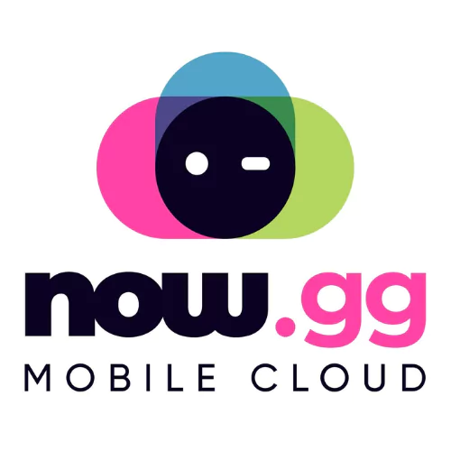 Logo for a company called Now featuring the text "now.gg" and "MOBILE CLOUD"