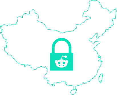 map of China with a lock in the center. the lock carries the reddit logo