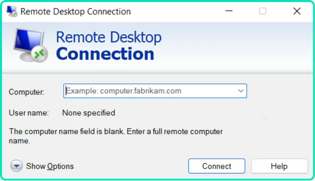 remote desktop login interface on windows